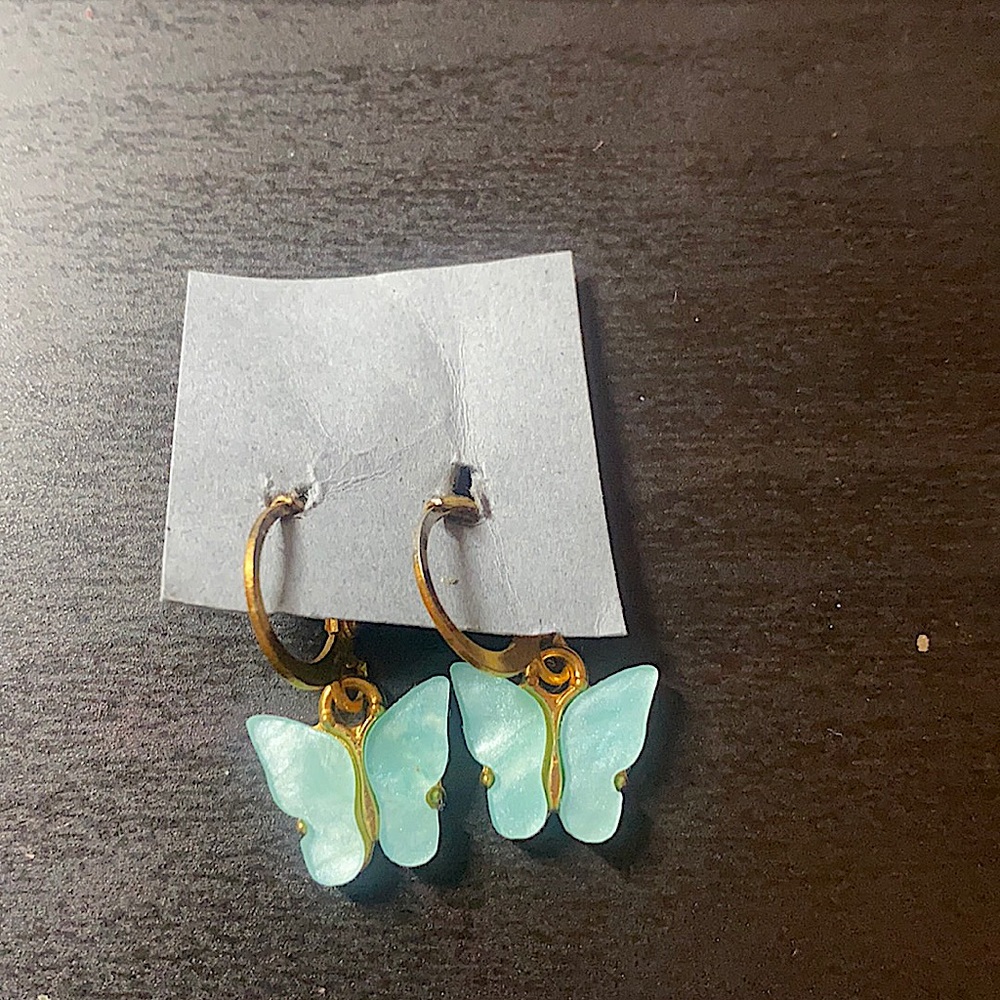 Blue butterfly gold earrings